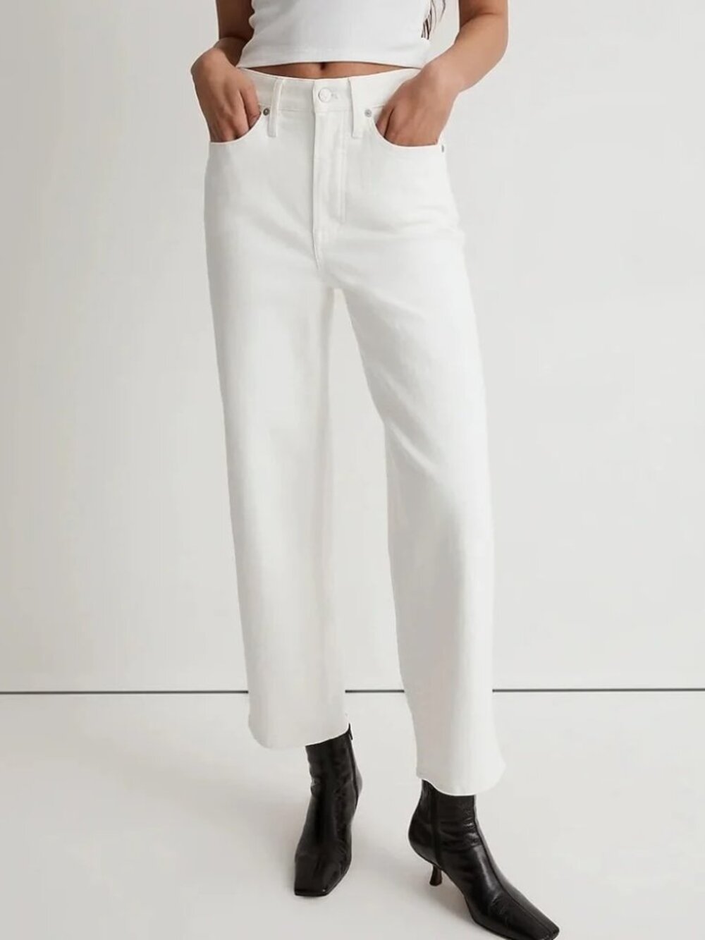 Madewell Jeans - The Perfect Vintage Wide Leg Crop Jeans - Size: 32 Color: White